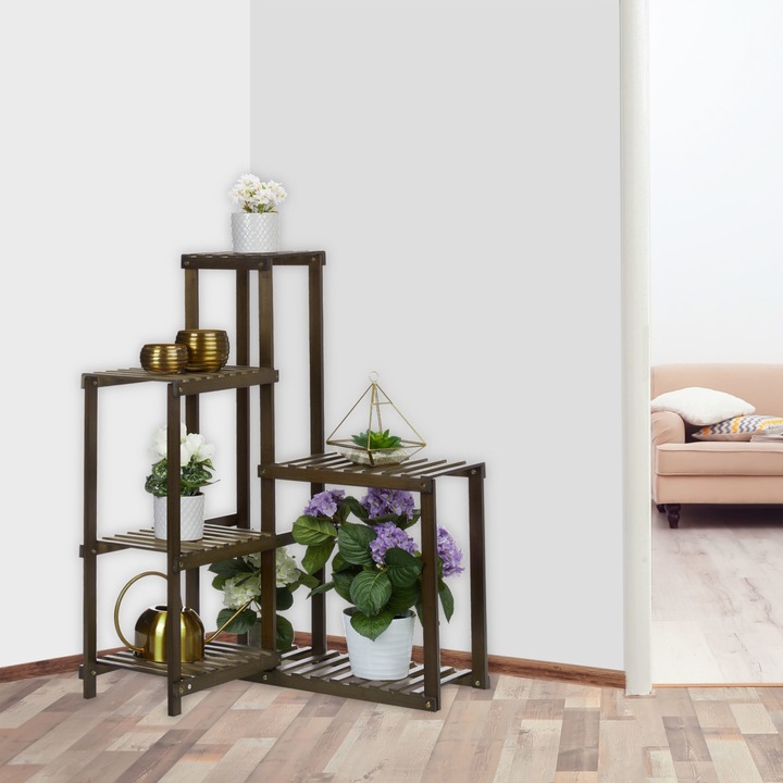 Ъглова опора за растения, изработена от бамбук, 101 х 62 х 62 см, тъмно кафява