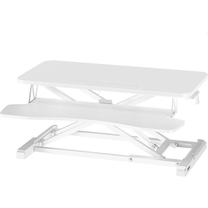 Stand de lucru pentru laptop si computer, Bontec, 80 x 40 x 50 cm, reglabil, cu suport tastatura, 15 kg max, metal, alb