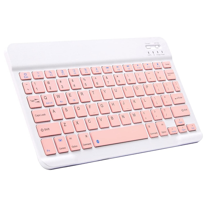 Клавиатура Sundiguer, Светеща, 7 цвята, Универсална, Преносима, Bluetooth 3.0, Розов/Бял, 10''