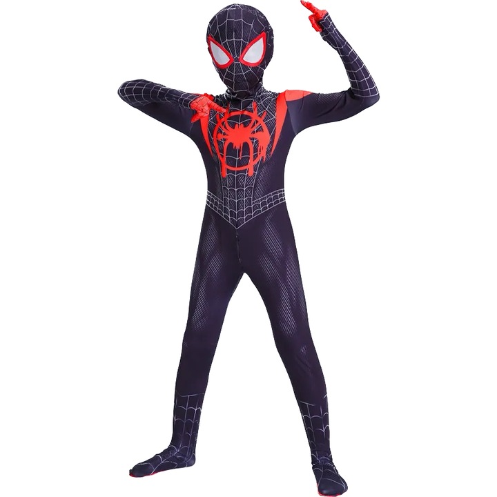 Costum Pentru Copii, Marvel, Spiderman, Miles Morales, Lycra, 7-8 ani, 125-135 cm, Negru/Rosu