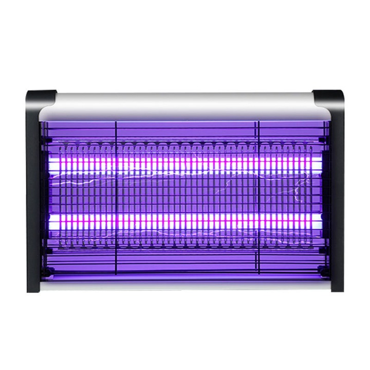 Aparat Anti Insecte RETOO TechPro, Lampa UV, Comutator ON/OFF, Lant de Suspensie, 60m2, Usor de Curatat, Unghi de Propagare 360º, UVA 2 x 10W, Fara Utilizarea de Substante Chimice, 220-240 V, Negru/Argint