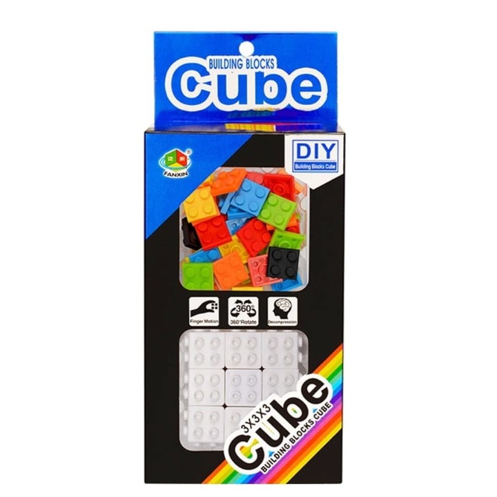 Cub Rubik DIY 3x3x3 cu piese lego, multicolor, Aletru