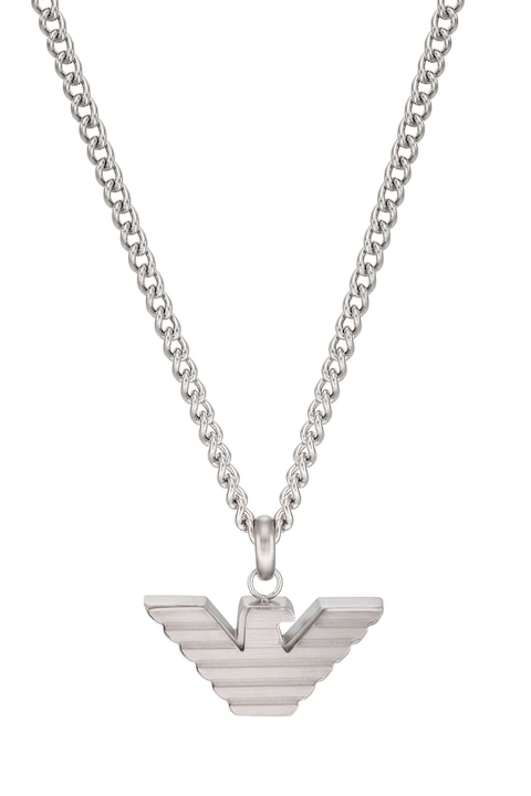 Emporio Armani, Colier de otel inoxidabil cu pandantiv logo, Argintiu