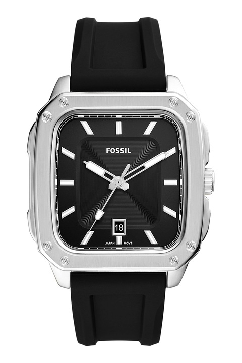 Fossil, Часовник от неръждаема стомана със силиконова каишка, Черен