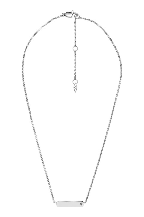 Fossil, Colier din otel inoxidabil cu pandantiv dreptunghiular, Argintiu