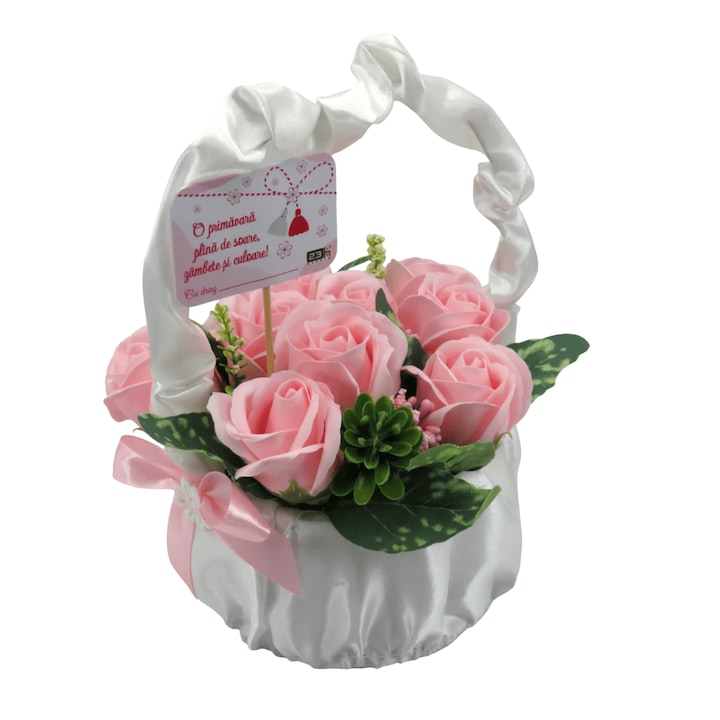 Аранжировка със сапунени цветя в кошница, розова - ILIF302025, 23h Събития