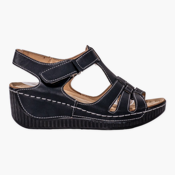 Sandale dama fara toc, Moda Stil, Agrata, Piele ecologica, Negru, 39