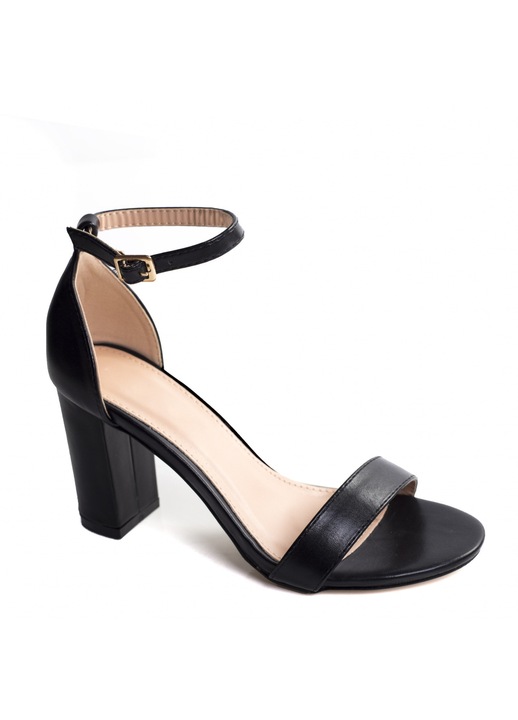 Sandale dama cu toc, Moda Stil, Boema, Piele ecologica, Negru
