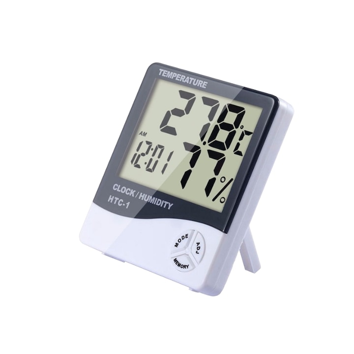 Стаен термометър, ABS, LCD дисплей, Бял/черен