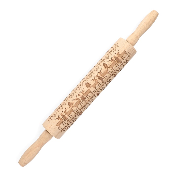 Sucitor cu modele de Craciun Homla, Dalia, 39cm, Lemn, Bej