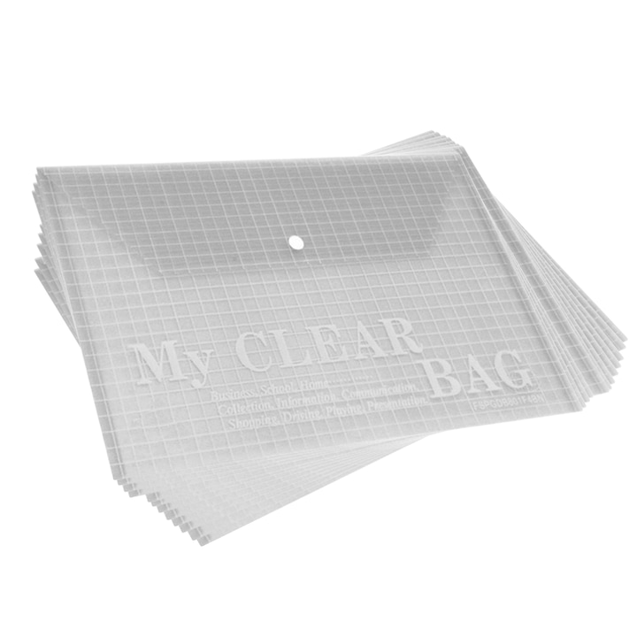 Mapa plastic cu buton, 12 bucati per set,120 microni, format A4+, alba