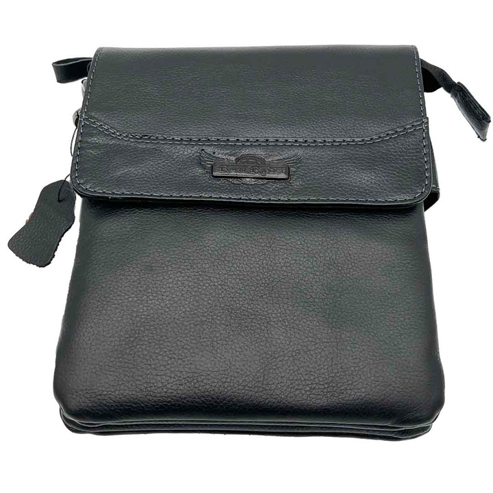 Borseta De umar Neagra Slim pentru Barbati din Piele Naturala, 23 x 18.5 x 4 cm