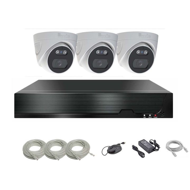 Sistem supraveghere Uniview, 8 camere 5MP, Imagini color noaptea, Lumina Alba 20m, DVR 8 canale 5MP