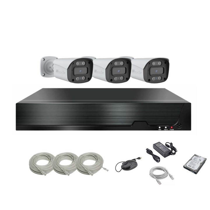 ENVIO IP POE komplett videó megfigyelő készlet 3 kamerával Full Color 4K 8MP PESS-KIT3CHBFM60H800S-WMHDD