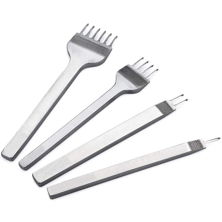 Set 4 accesorii pentru perforare piele, FMK, Otel, Argintiu