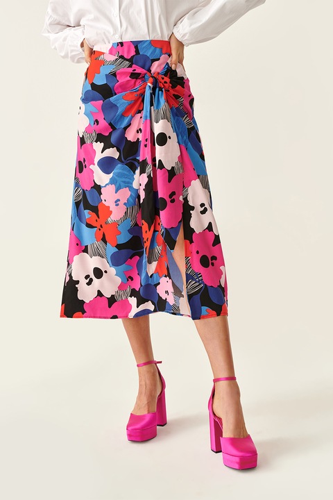 Tatuum, Fusta petrecuta cu model floral Fanna, Rosu/Roz/Albastru, S