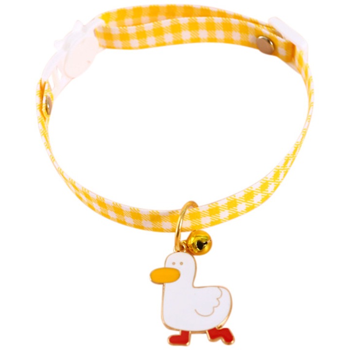 Нашийник за патица, регулируем, звънец, размер M, обиколка на врата 20-30 см, жълт