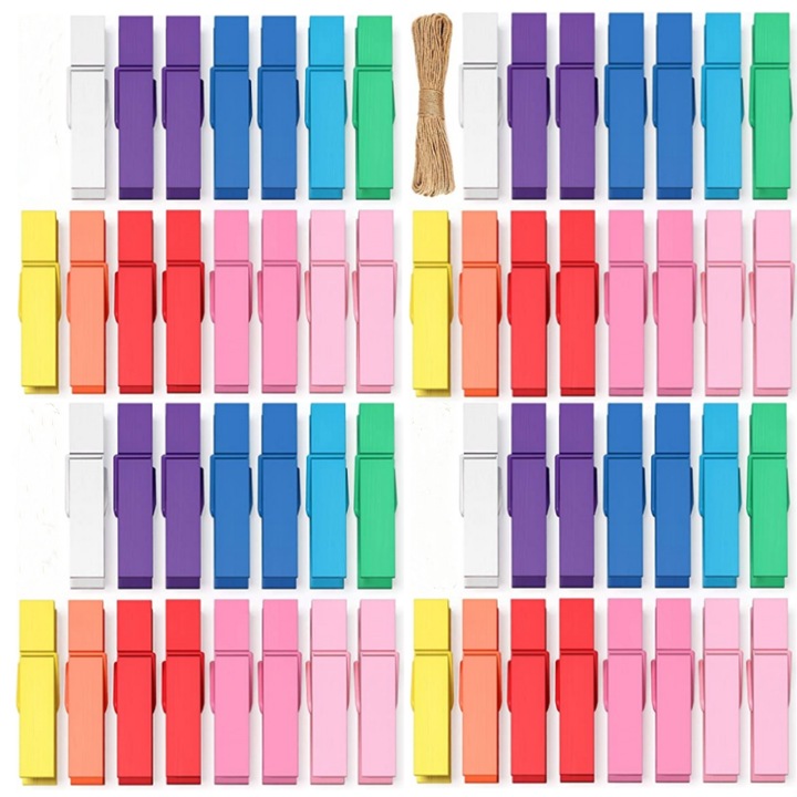 Set 60 carlige/franghie pentru fotografii, Lemn/Iuta, Multicolor