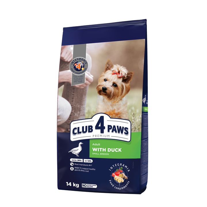 Hrana uscata completa Club 4 Paws Premium pentru caini adulti de talie mica - Rata, 14kg