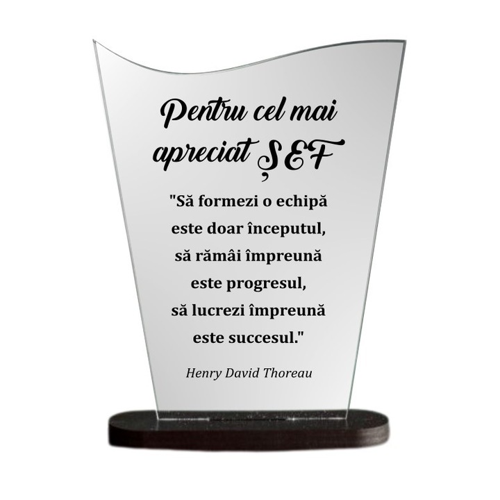 Placheta Trofeu Cadou Sef, Bloom Atelier, Plexiglas Transparent, 16 x 20 cm