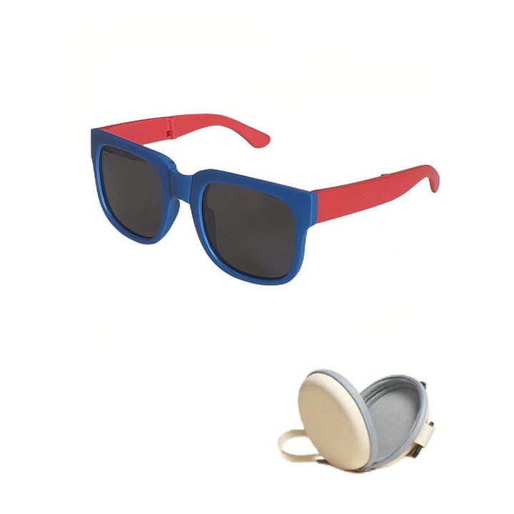 Ochelari de soare copii, Polarizati, UV400, Lentila HD, Cu Carcasa Antisoc si Test Polarizati, Albastru/Rosu