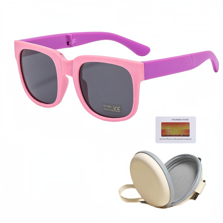 Ochelari de soare copii, Polarizati, UV400, Lentila HD, Cu Carcasa Antisoc si Test Polarizati, Multicolor
