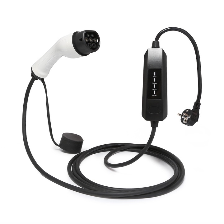 Incarcator vehicule electrice, Chigoods, Type 2, 13A, 3KW, Compatibil cu Tesla/Volvo, Alb/Negru