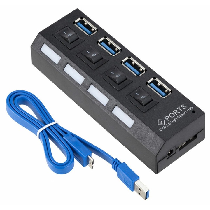 USB хъб, Aptel, 4 x USB 3.0, черен
