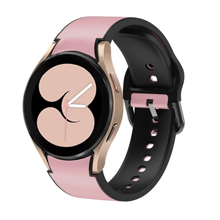 Curea silicon si piele, compatibila cu smartwatch Samsung Galaxy Watch 4/5/5 PRO, dimensiuni ecran 40,42,44,45,46mm, roz