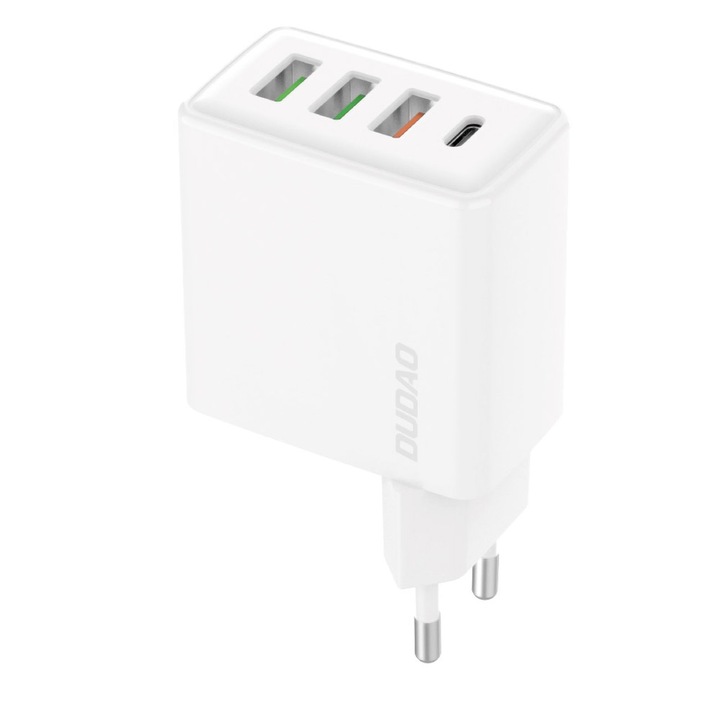 Incarcator Retea Universal Dudao, 3 x Port USB & USB Type-C, 20 W, Quick Charge, Design Ergonomic, Alb