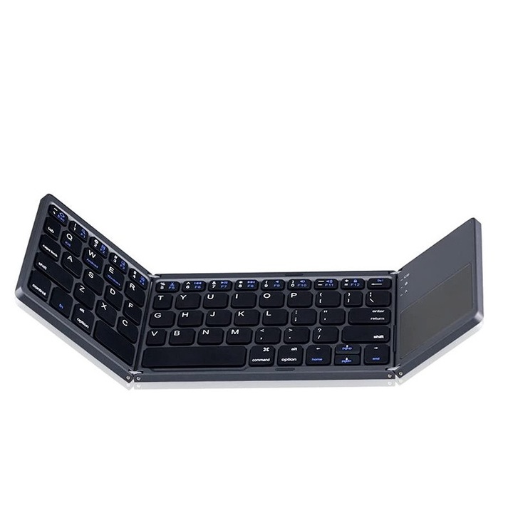 Сгъваема клавиатура, Bluetooth, С тъчпад, Съвместима с таблети/смартфони/компютър, тъмно сива