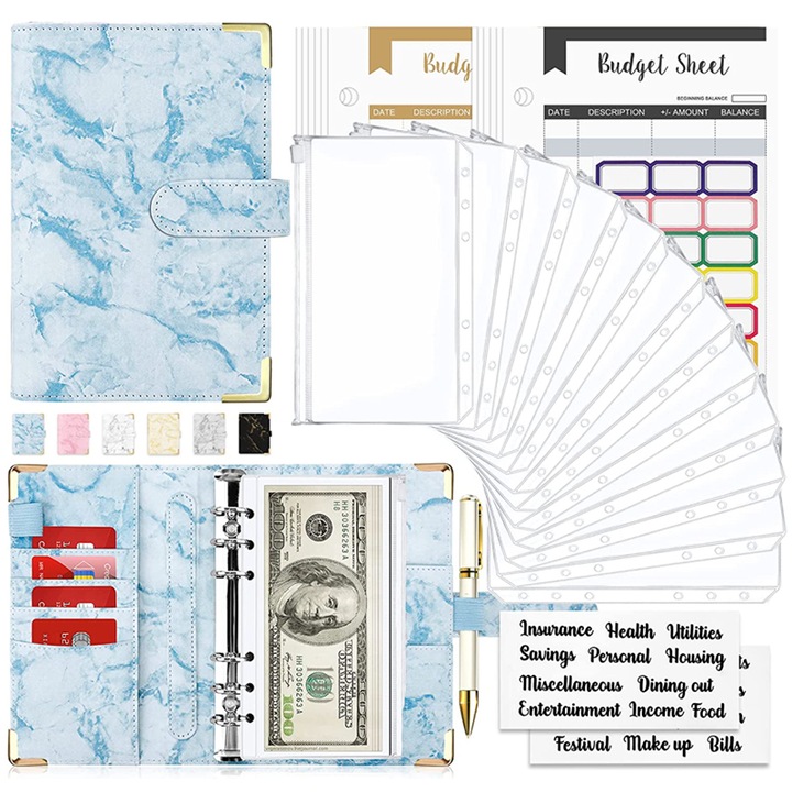 Agenda organizare buget, 130x180mm, Accesorii incluse, Albastru