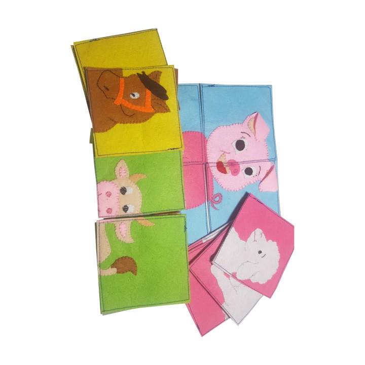 Puzzle "Reconstruieste personajul - Animale domestice", 4 personaje,16 buc/set, Multicolor