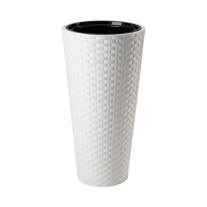 Masca Rattana Slim cu ghiveci interior, forma rotunda, Form Plastic, diametru 40 cm, plastic, alb