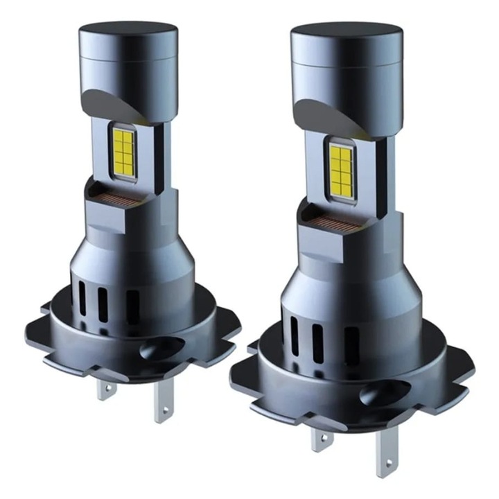 Set 2 Becuri LED H7, 55W, AutoREY® Lumina Alb-Rece, 25.000 Lumeni, Fara Cablu si Ventilator Inclus, Instalare Plug and Play, 6000K, Ideal pentru Faza Scurta si Lunga, Tensiune 12V, Economie de Energie, 360° Unghi Iluminare