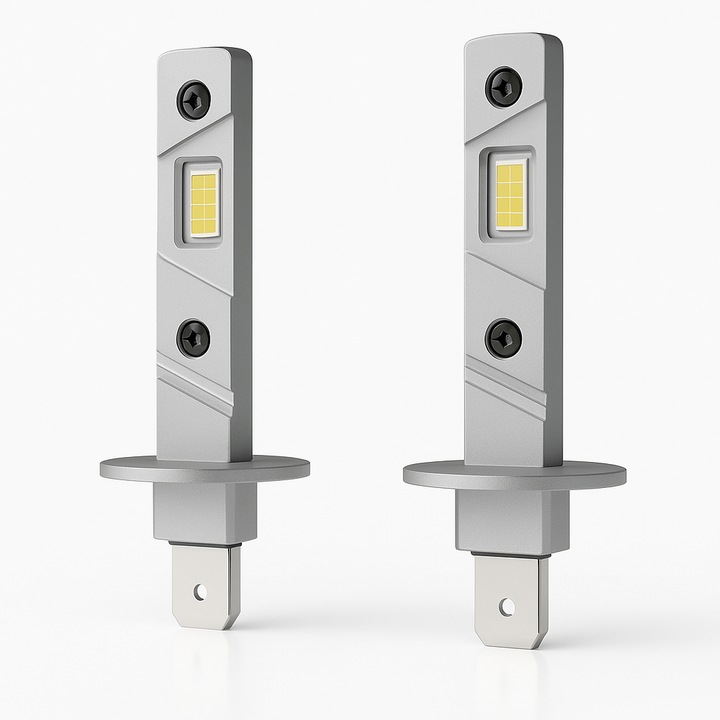 Set 2 Becuri auto LED H1 AutoREY®, 55W, 25.000 Lumeni, Culoare Alb Rece 6000K, Fara Cablu si Ventilator, Montaj Plug & Play, Rezistenta la Apa, Consum Redus, Durata Lunga de Viata, Performanta Superioara pentru Faza Scurta si Lunga