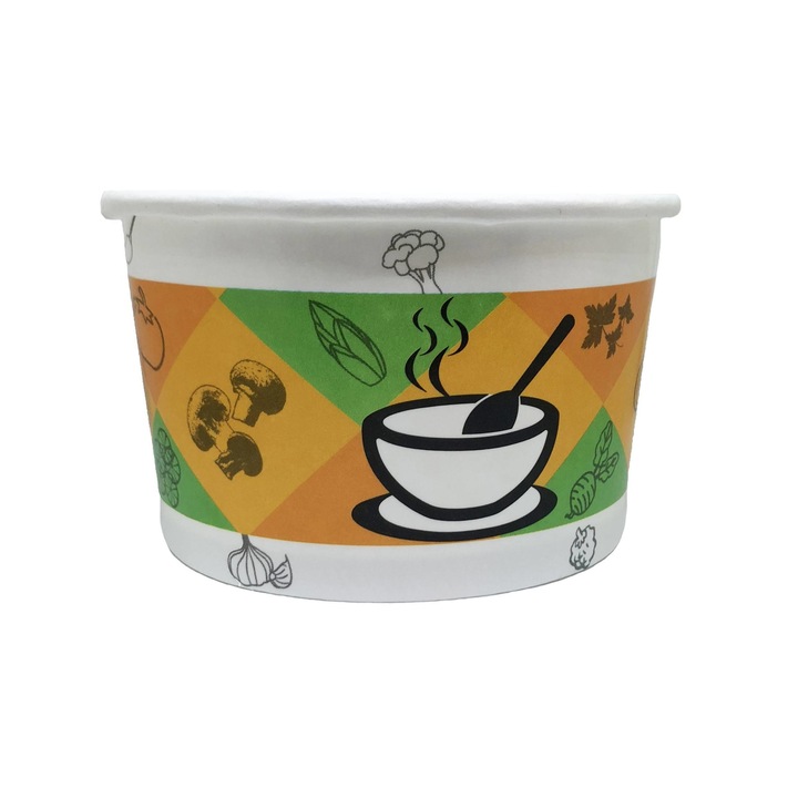 Bol supa, carton personalizat, cu capac, 473ml, 16oz, 25buc, Practic Online