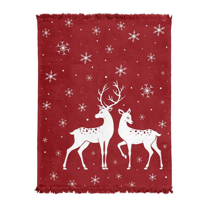 Patura de pat, Detexpol, Bumbac, 150 x 200 cm, Rosu/Alb