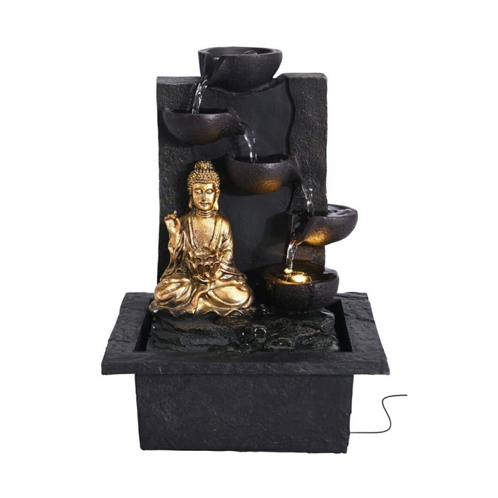 Szökőkút- csobogó Buddha szobor LED lámpa, 22 x 18 x 30 cm, hálózati adapterrel