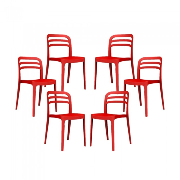Set 6 scaune bucatarie RAKI ASPEN culoare rosie, 43,9x51xh81,7cm, polipropilena/fibra sticla