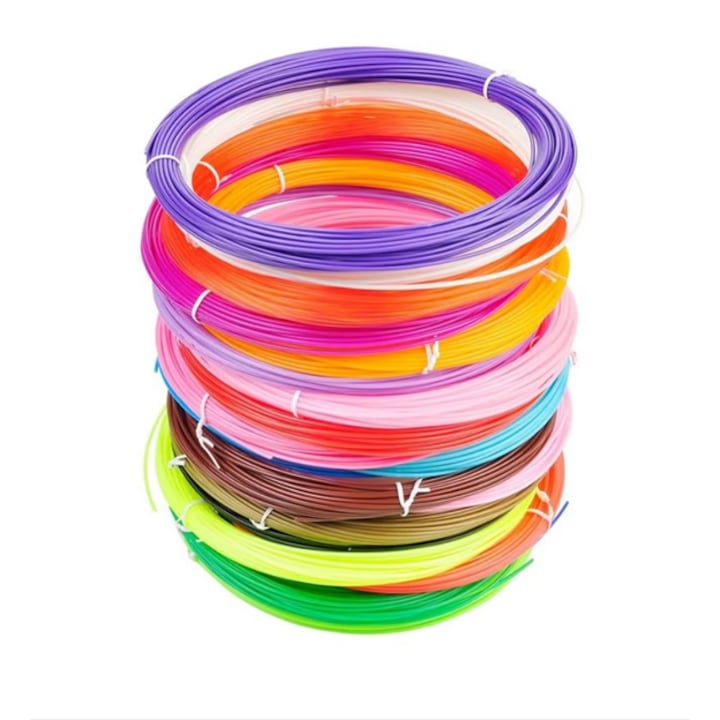 Set 10 Filamente PLA colorate pentru Creion inteligent imprimare 3D, 50 METRI,1.75mm, Multicolor