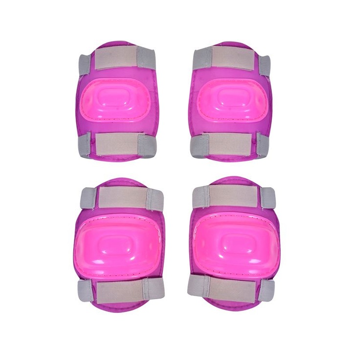 Set de protectie, Plastic/Spuma, Genunchiere, Coturi, Roz/Violet