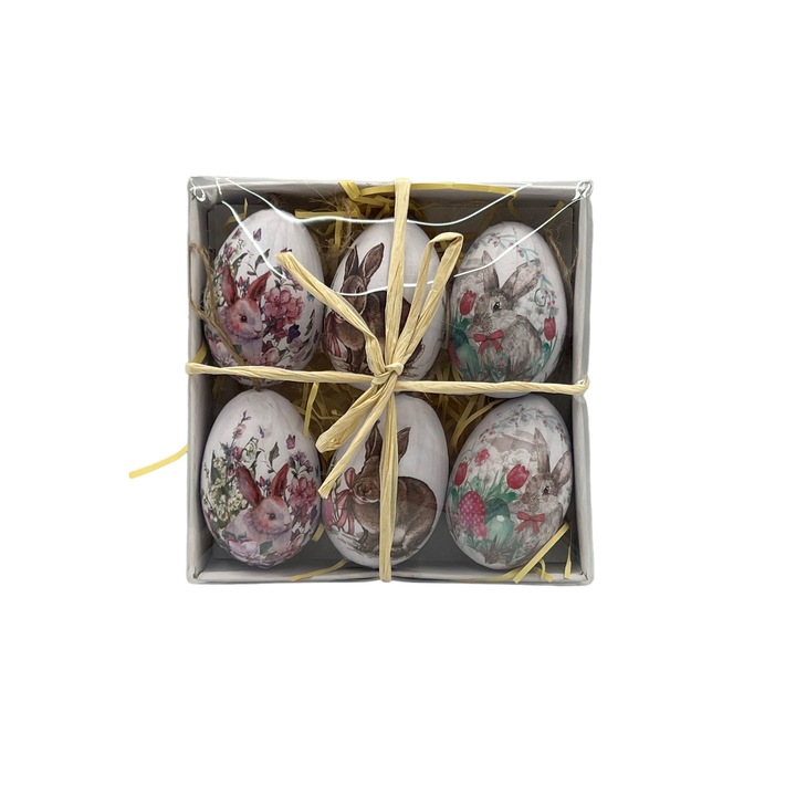 Set oua paste cu iepurasi, 6 buc, 4x6 cm