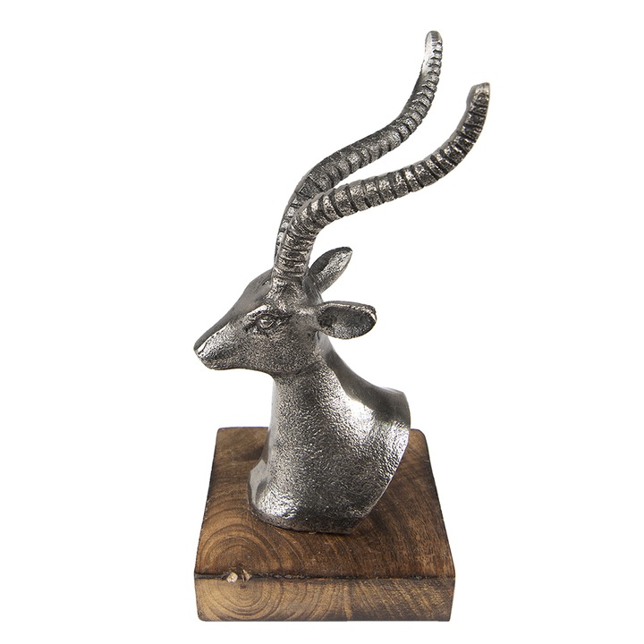 Rénszarvas alumínium figura fa talppal, 10x8x18 cm
