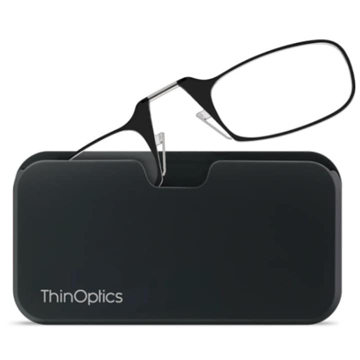 ThinOptics kompakt keret nélküli dioptriás szemüveg, Dobozával, Dioptria +2,5, Fekete