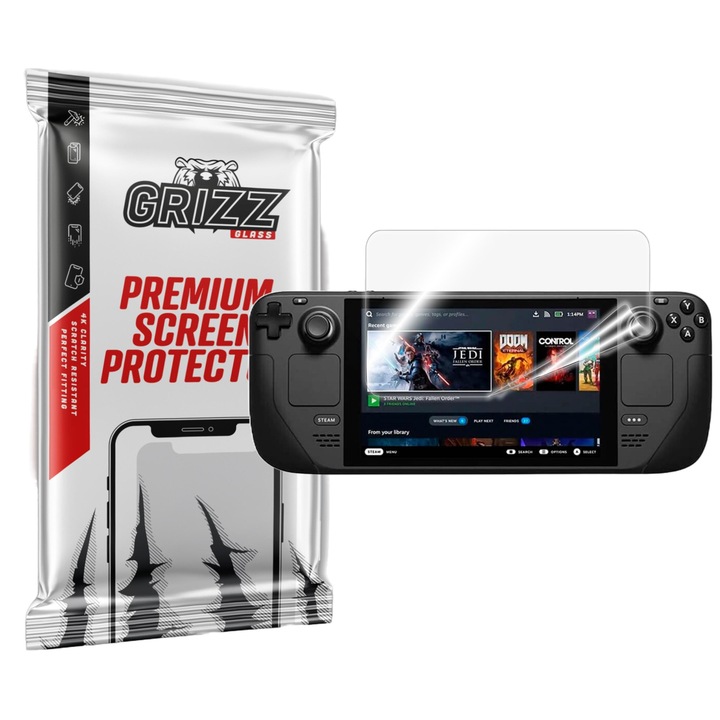 Folie protectie consola gaming, GrizzGlass, Ceramica, Compatibila cu Steam Deck, Transparent