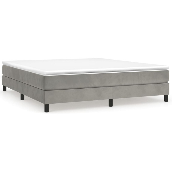 Pat box spring cu saltea vidaXL, gri deschis, 160x200 cm, catifea, 54.14 kg