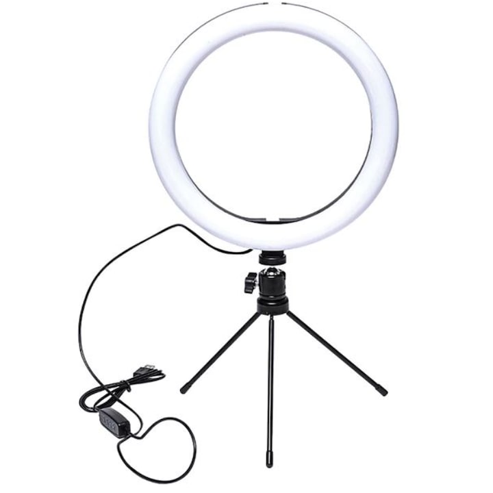 Lampa Circulara Make up Professionala LED cu Trepied 26 cm, 128 LED-uri, Ring Light 26 cm, Pentru Poze Perfecte