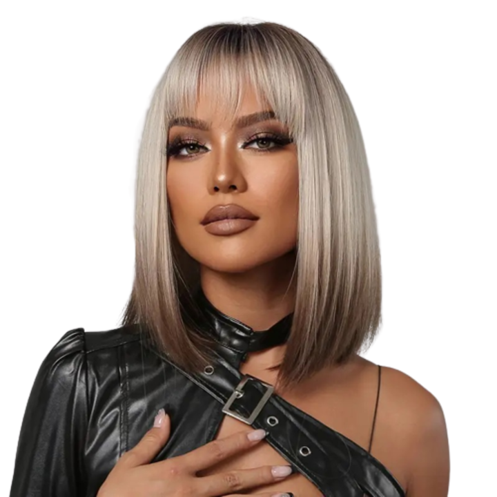 Средна перука Ombre Satin Brown, Animis Beauty, синтетично влакно с естествен вид, средно права коса, с бретон, 40 cm