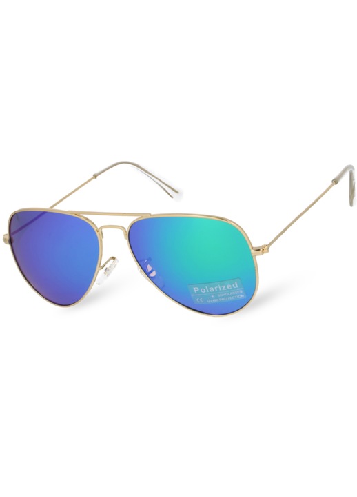 Born86 férfi polarizált napszemüveg, UV400 szűrő, fém/műanyag, arany/kék